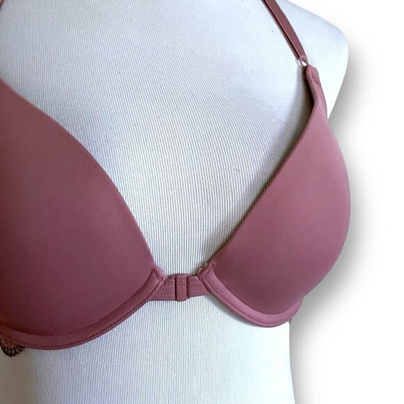 La Senza Obsession 36C Bra Mauve Padded Push Up Underwire Front Close Lace Back - Picture 3 of 8